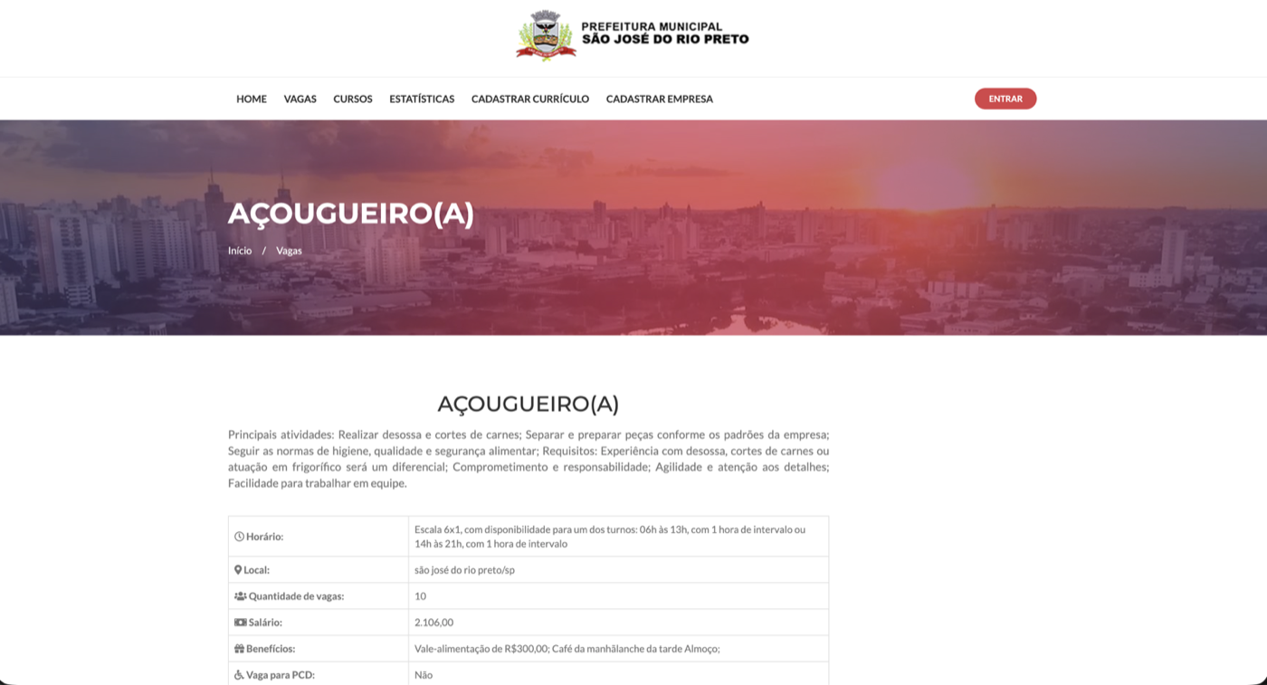 Tela do Balcão de Empregos — 2